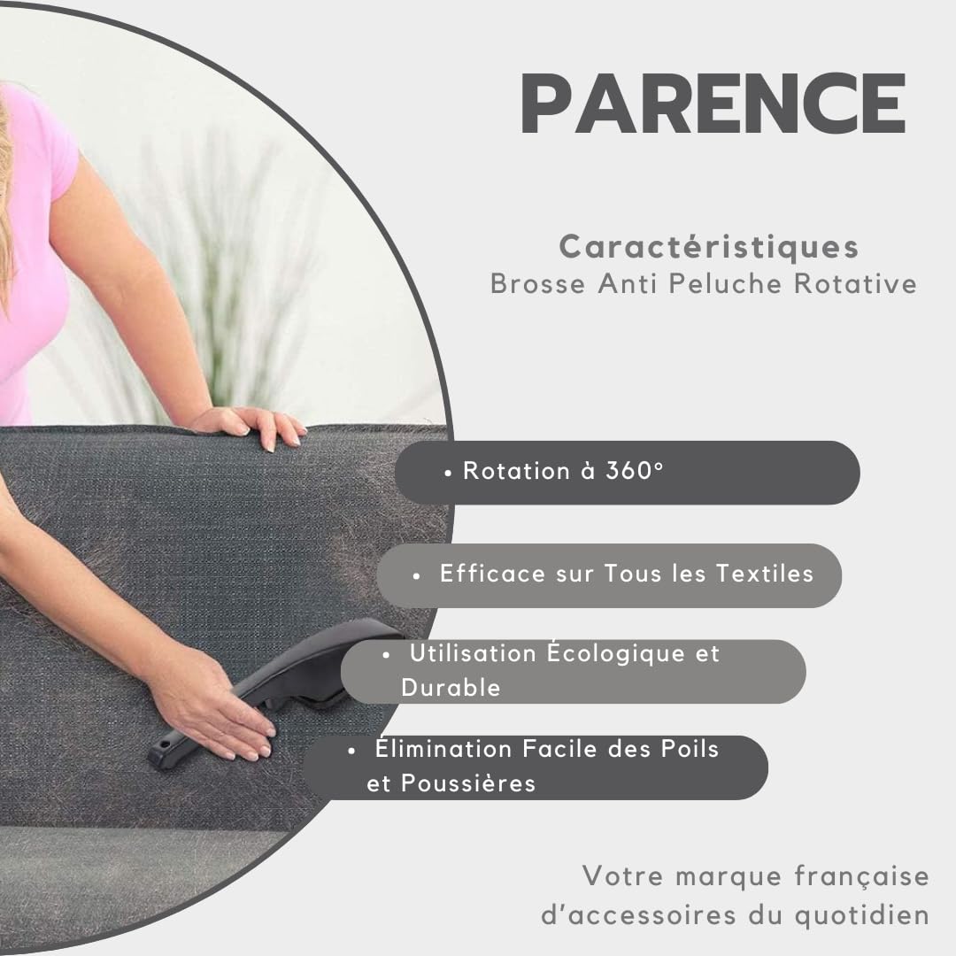 PARENCE.- Brosse Anti Peluche Rotative - Éliminez Facilement Poils et Peluches - Brosse Polyvalente et Efficace sur Tous Textile)
