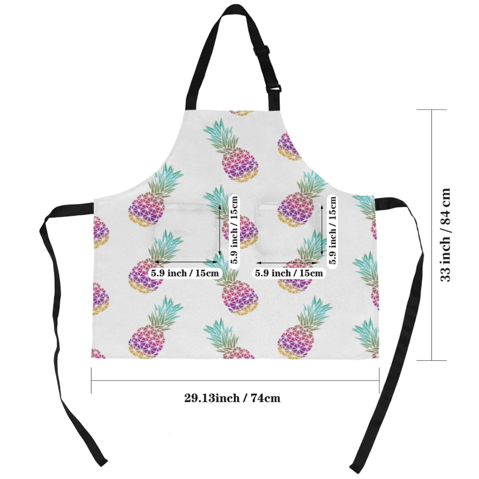 Aglebo Colored Pineapple Chef Apron with Pockets Adjustable Shoulder Strap Waterproof Cooking Apron for Kitchen Baking Gardening Pottery Painting