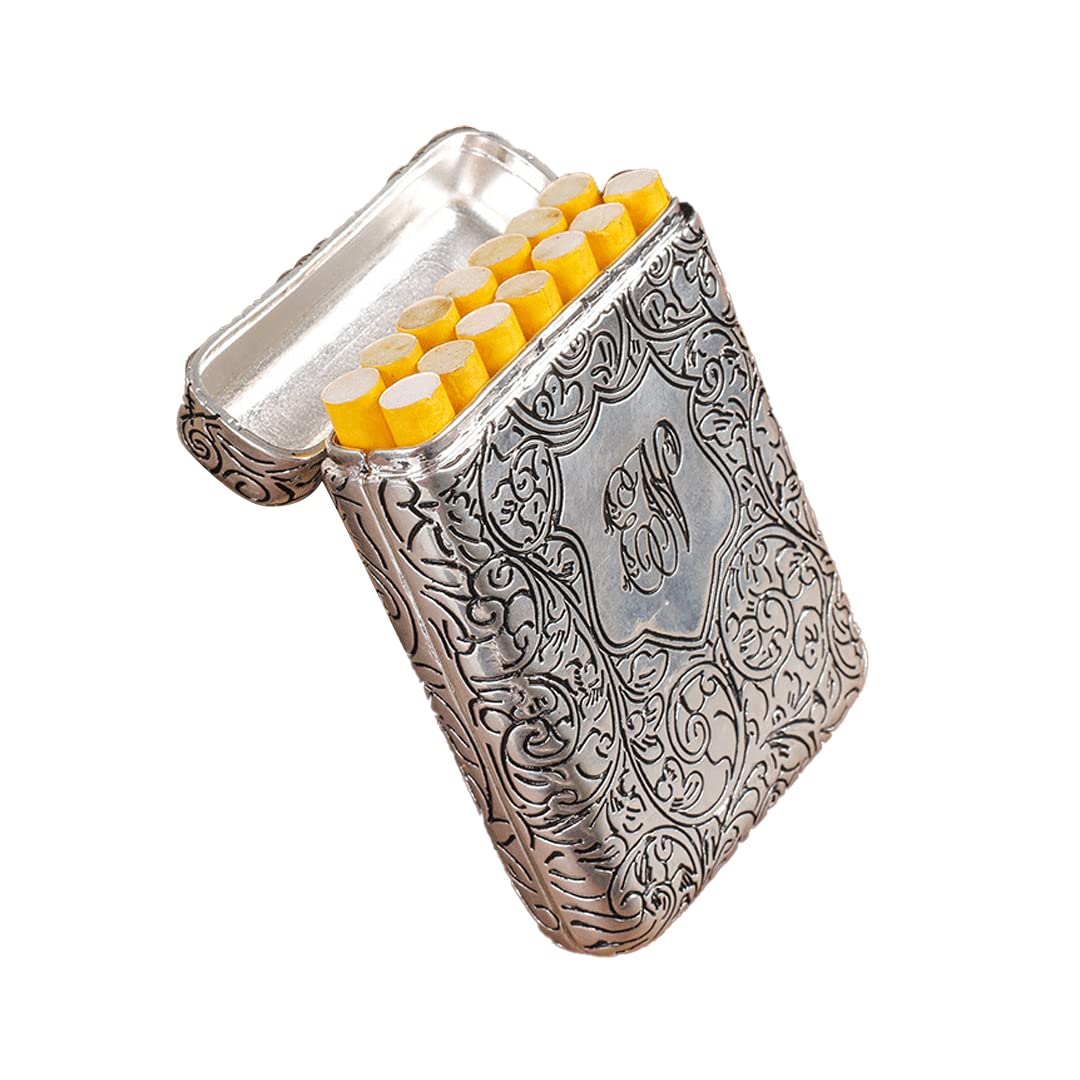 Shenghui Vintage Pure Copper Engraving Rich Flower Men's Three-open Cigarette Case, Can Hold 14 Cigarette Case Racks-纯银色布袋礼盒装