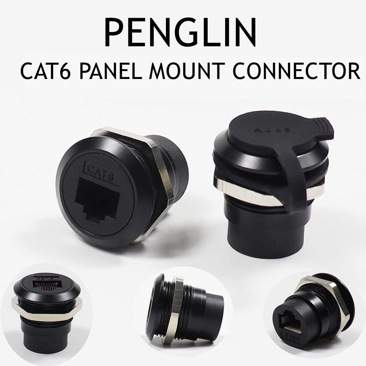 PENGLIN Lot de 5 connecteurs RJ45 à montage sur panneau, double tête CAT6/5e/5 Ethernet LAN, adaptateur femelle vers femelle avec bouchon étanche et anti-poussière