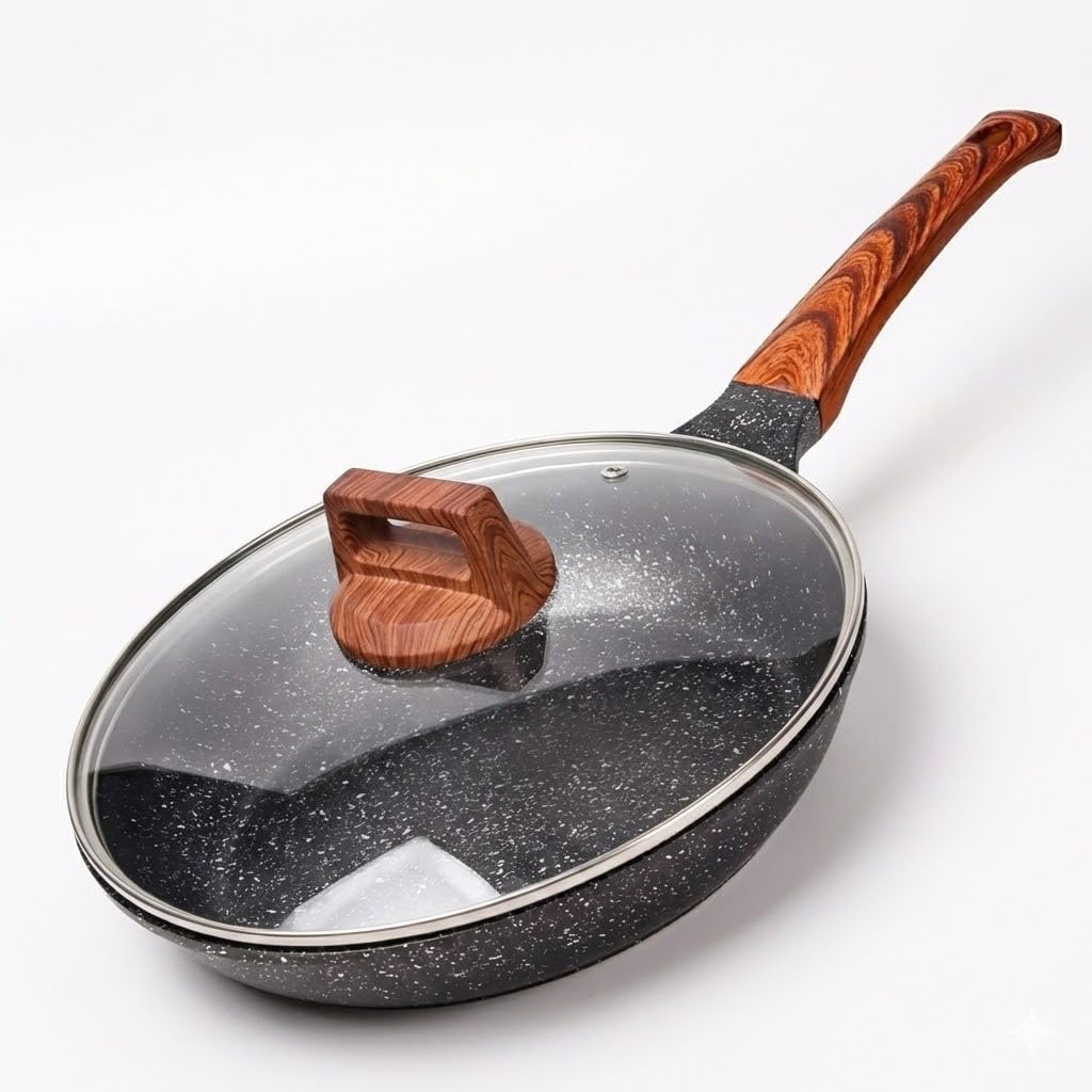 Frigideira Antiaderente de Cerâmica 26 cm com Tampa de Vidro | Compatível com Fogão a