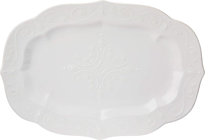 Plato grande de gres francés Perle blanco | apto para lavavajillas, apto para microondas | para carne o verdura | entretenido, bandeja de comida, regalo para mujer, bandeja de servicio