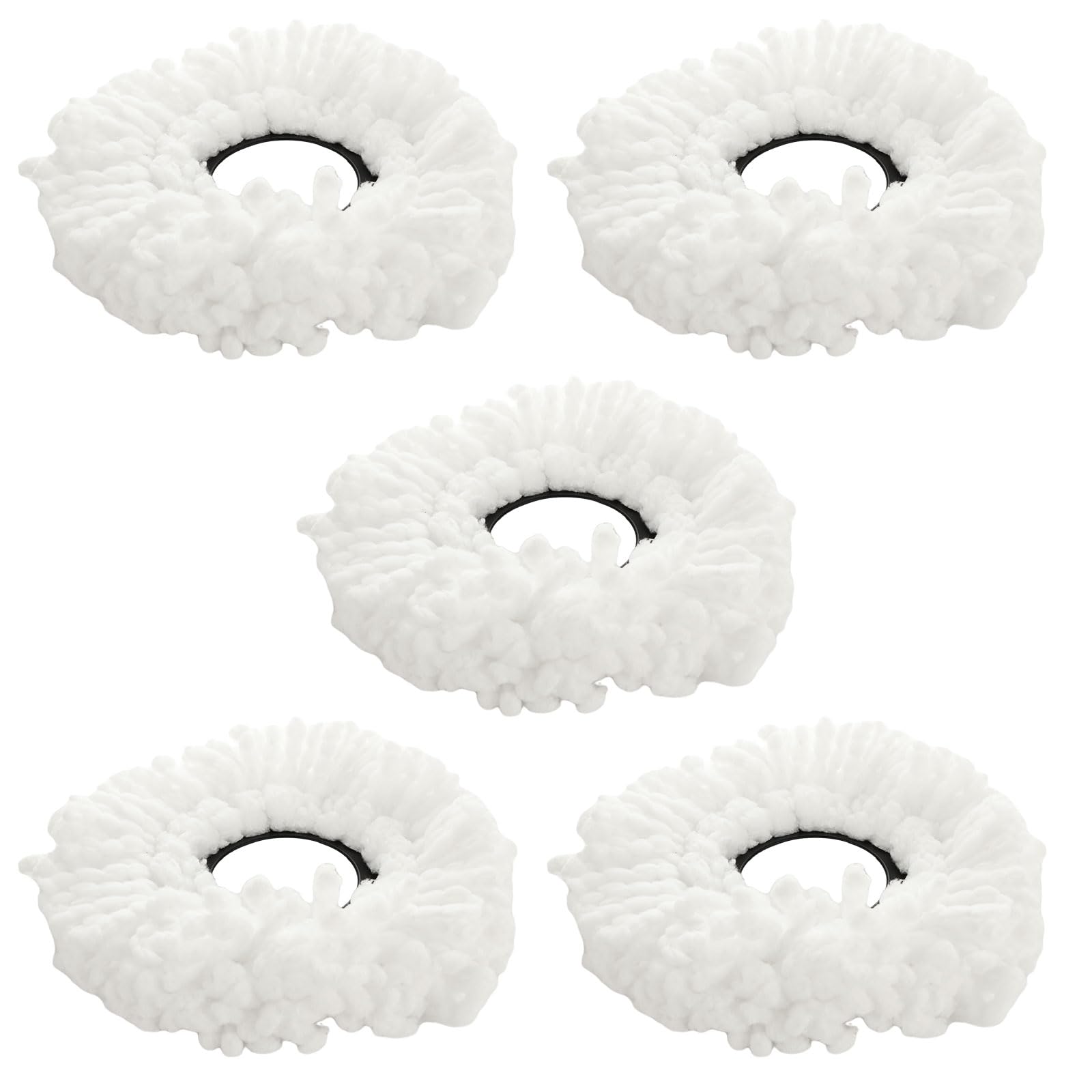 ASelected 5 Pack Mop Head Replacement, 360° Rotating Spin Mop Heads Universal, EasyWring, Round Microfibre Mop Head Refills, Machine Washable, White