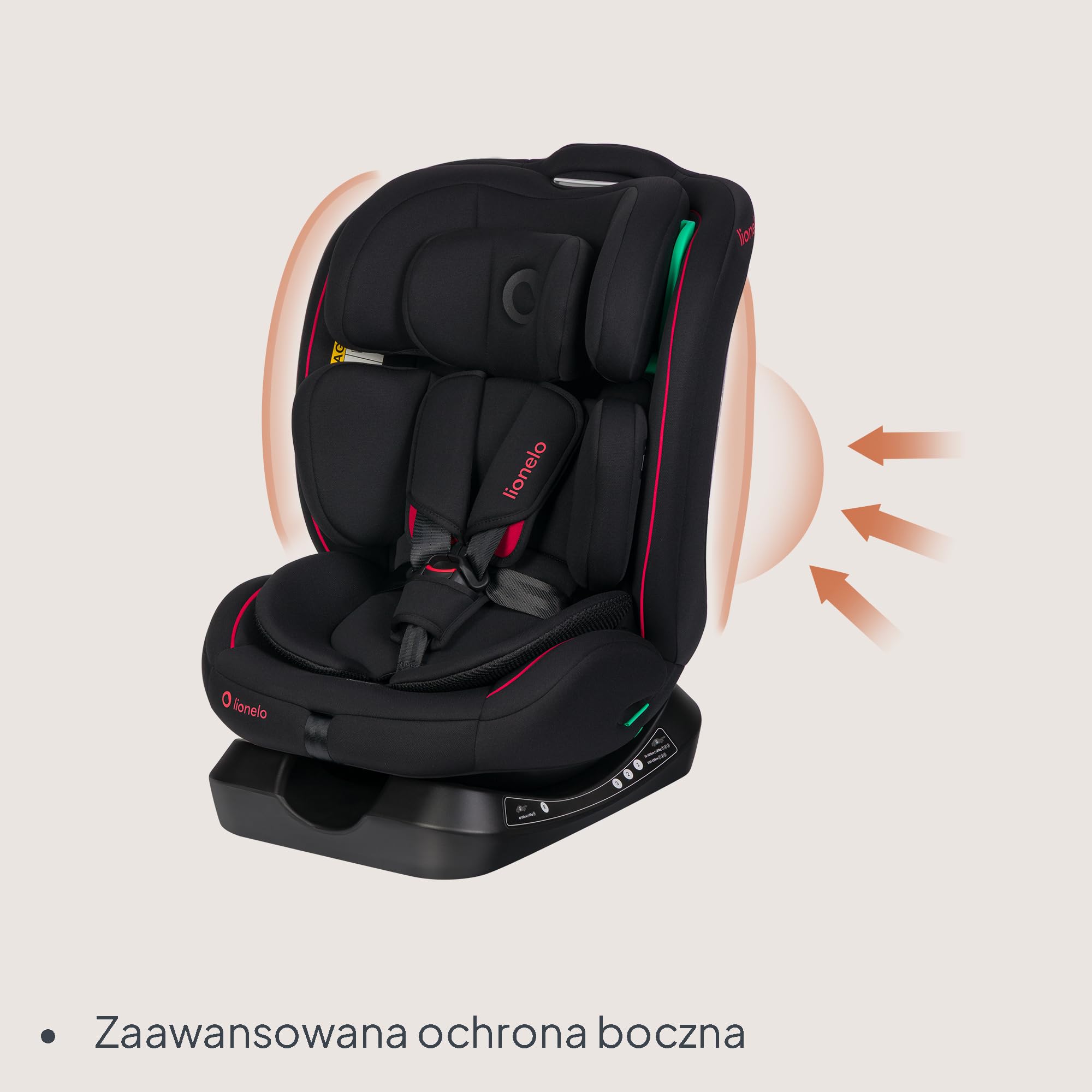 LIONELO Fotelik samochodowy dla niemowląt AART i-Size dla dzieci od urodzenia 40 do 150 cm 0-36 kg skierowany do przodu i do tyłu, uniwersalne dopasowanie, 13 poziomów regulowany zagłówek, leżący