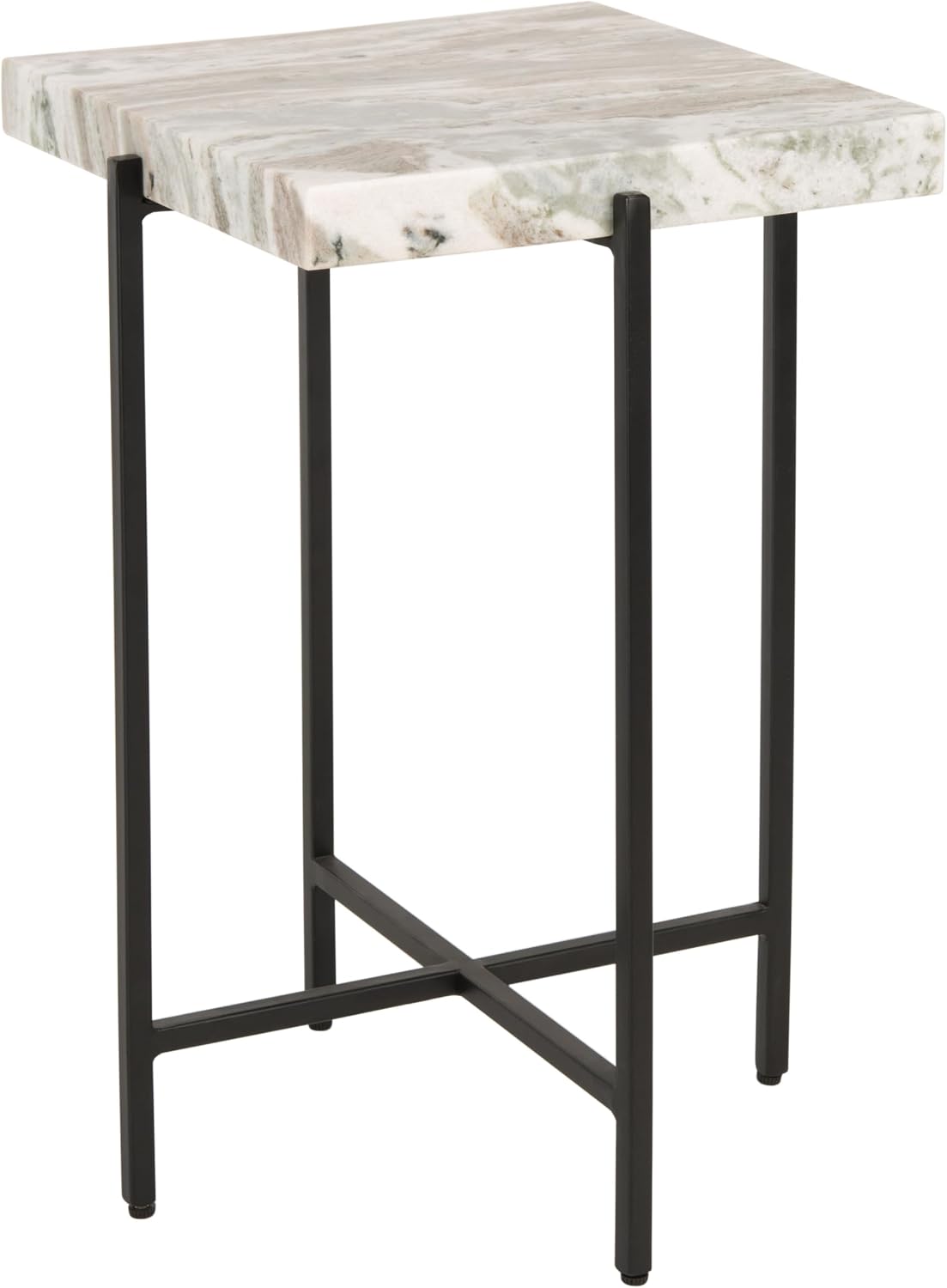 Safavieh Home Tenzin Multi Grey Marble Stone Top and Black Accent Table (ACC3707A)