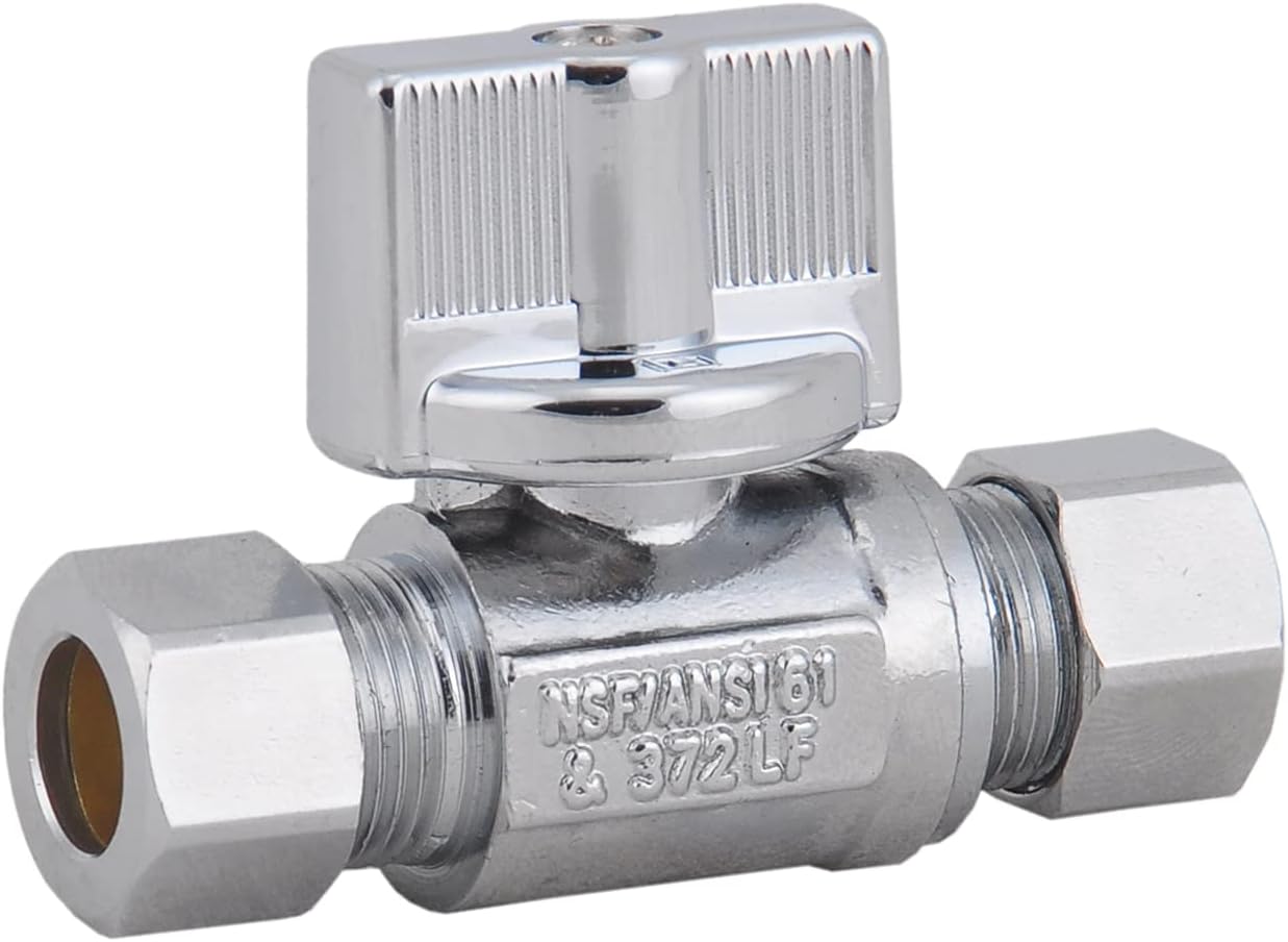 LD Valve-1/4 Turn Straight Stop Valve 3/8"OD X 3/8" OD Compression,Quarter Turn LF Brass Chrome Plated Str Shut Off Water Supply Stop for Faucet or Toilet Installation (4-Pack)