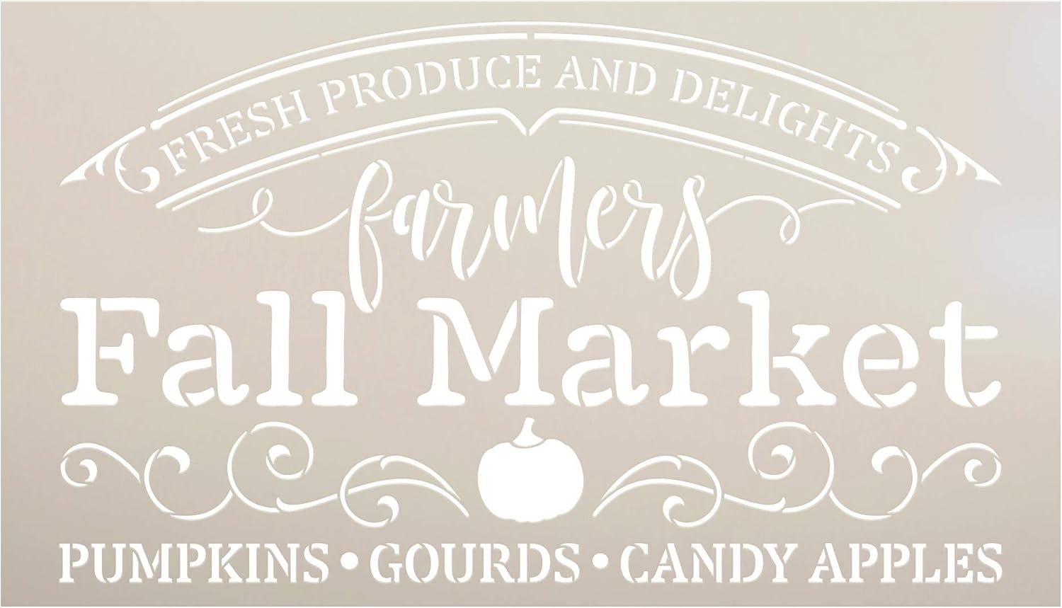 Farmers Fall Market Stencil by StudioR12 | DIY Autumn Farmhouse Home Decor | Craft & Paint Wood Sign Reusable Mylar Template | Pumpkin Apple Cursive Script Gift Select Size (26.25 inches x 15 inches)