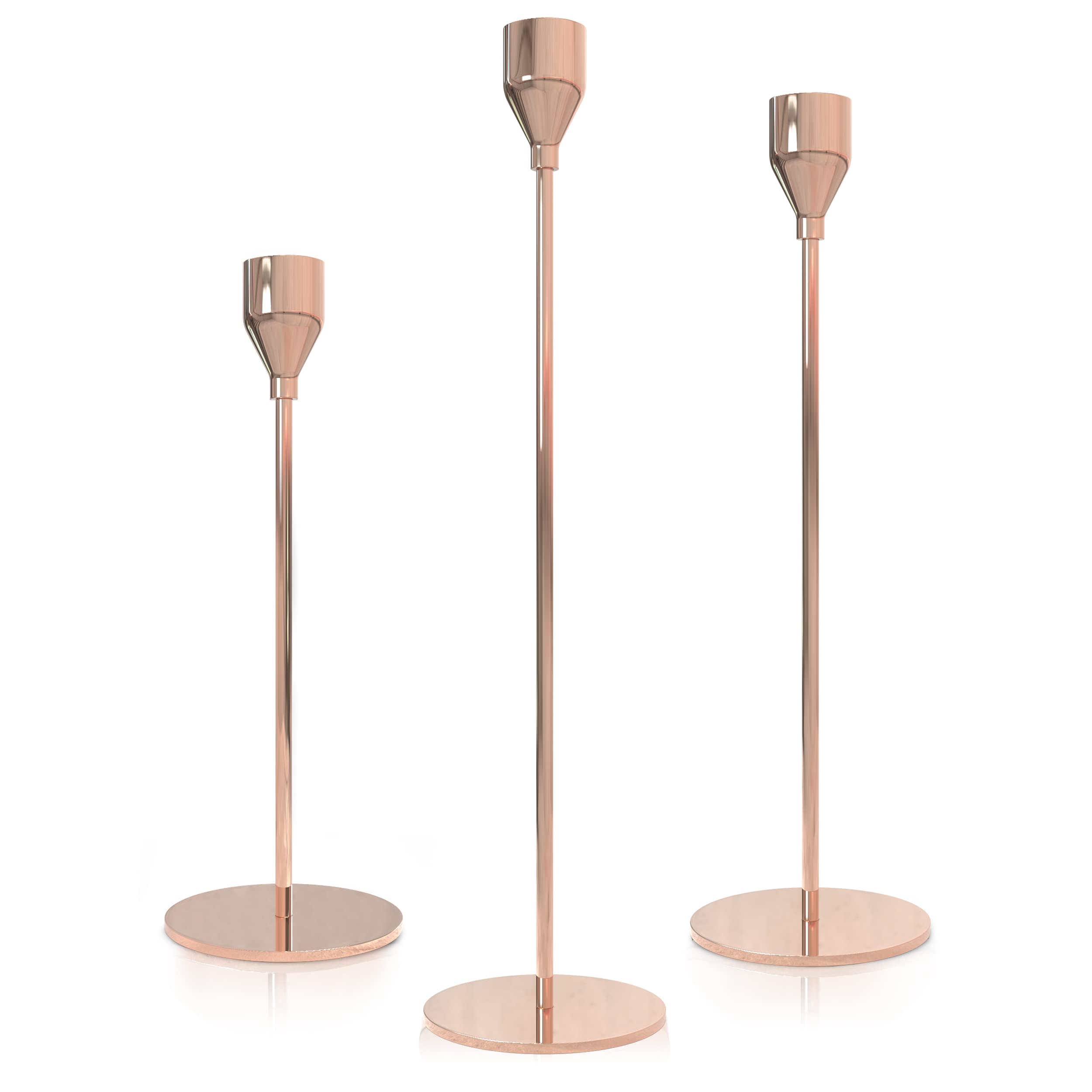 Rose Gold Candlestick Holders for Taper Candles, Set of 3 Taper Candle