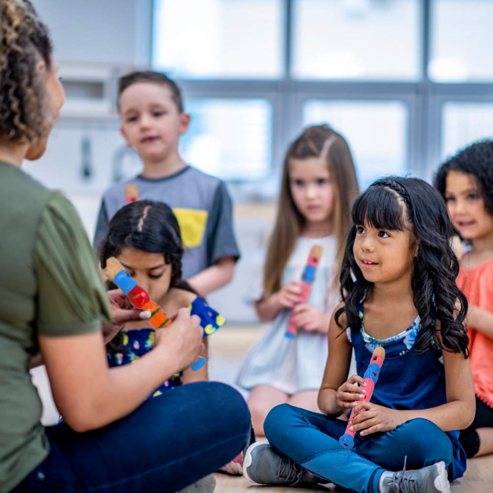 Sealive - 2 pequeñas flautas de madera para niños, flauta pequeña colorida para niños, instrumento musical para el aprendizaje del ritmo, juguete musical y sonoro para autismo o niños en edad