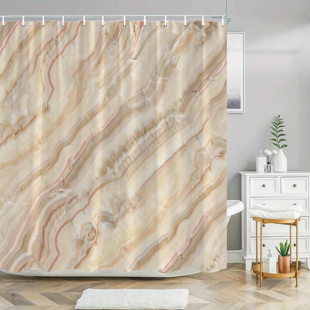 GLWDMB 1 Piece 180x220CM Beige and Pink Marble Printed Shower Curtain With Hook, Polyester, for Windows And Walls, Bathtub, Bathroom, Machine Washable, All Season Universal