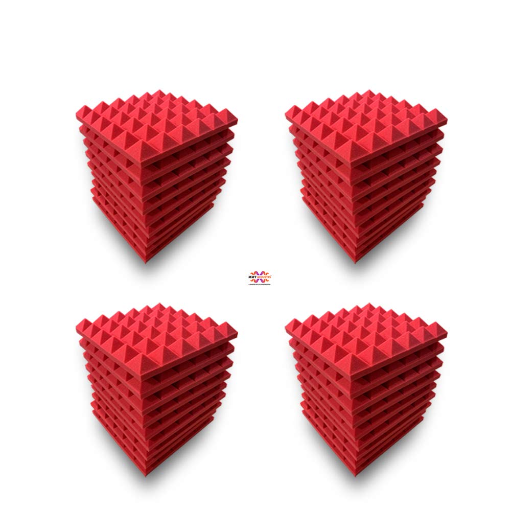 MMT Acoustix® 36Pc Pyramid Acoustic Foam, ProStudio Sound Setup, Soundproofing Noise Reduction Acoustic Panels | 1x1Ft 2” Thick, Flamed Red Color