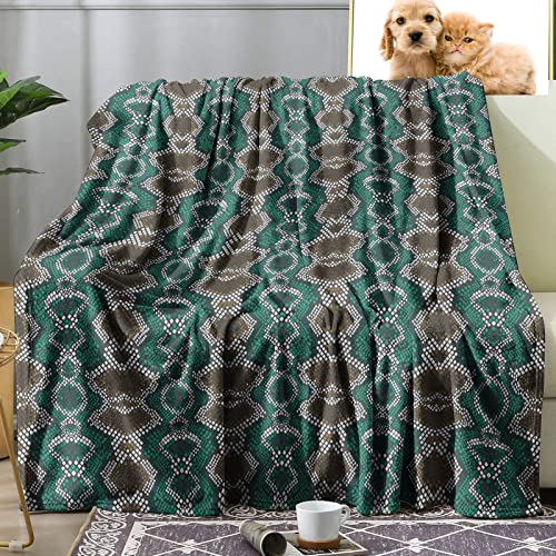Sowide Snake Blanket, Green Soft Fleece Snake Print Blanket Throws, Flannel Reptile Animal Print Blanket