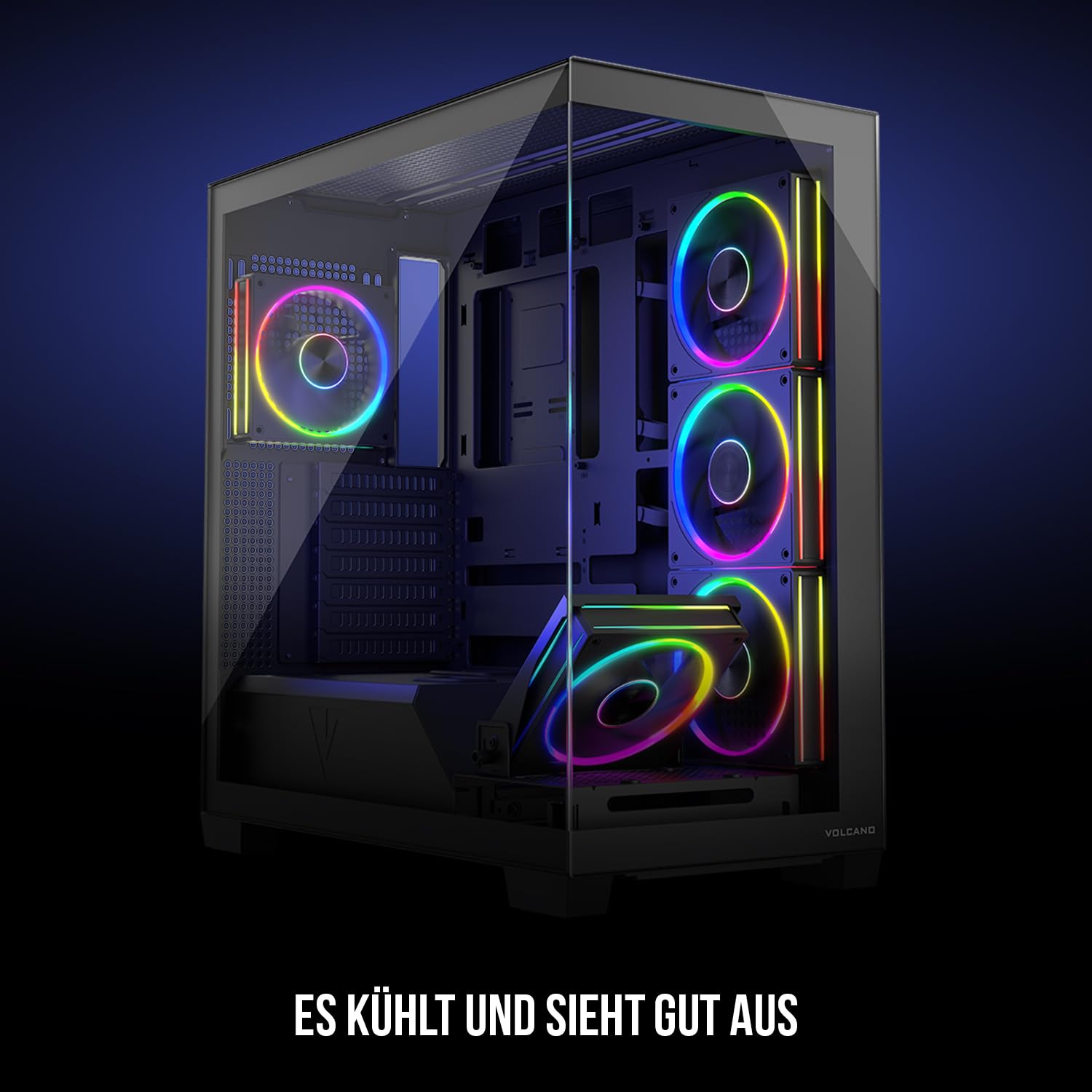 MODECOM Volcano STELLAR Plus ARGB Caja de gaming negra | Caja de ordenador de torre media con 5 ventiladores | Caja ATX para PC de alto rendimiento | Flujo de aire optimizado y ventana de visión |