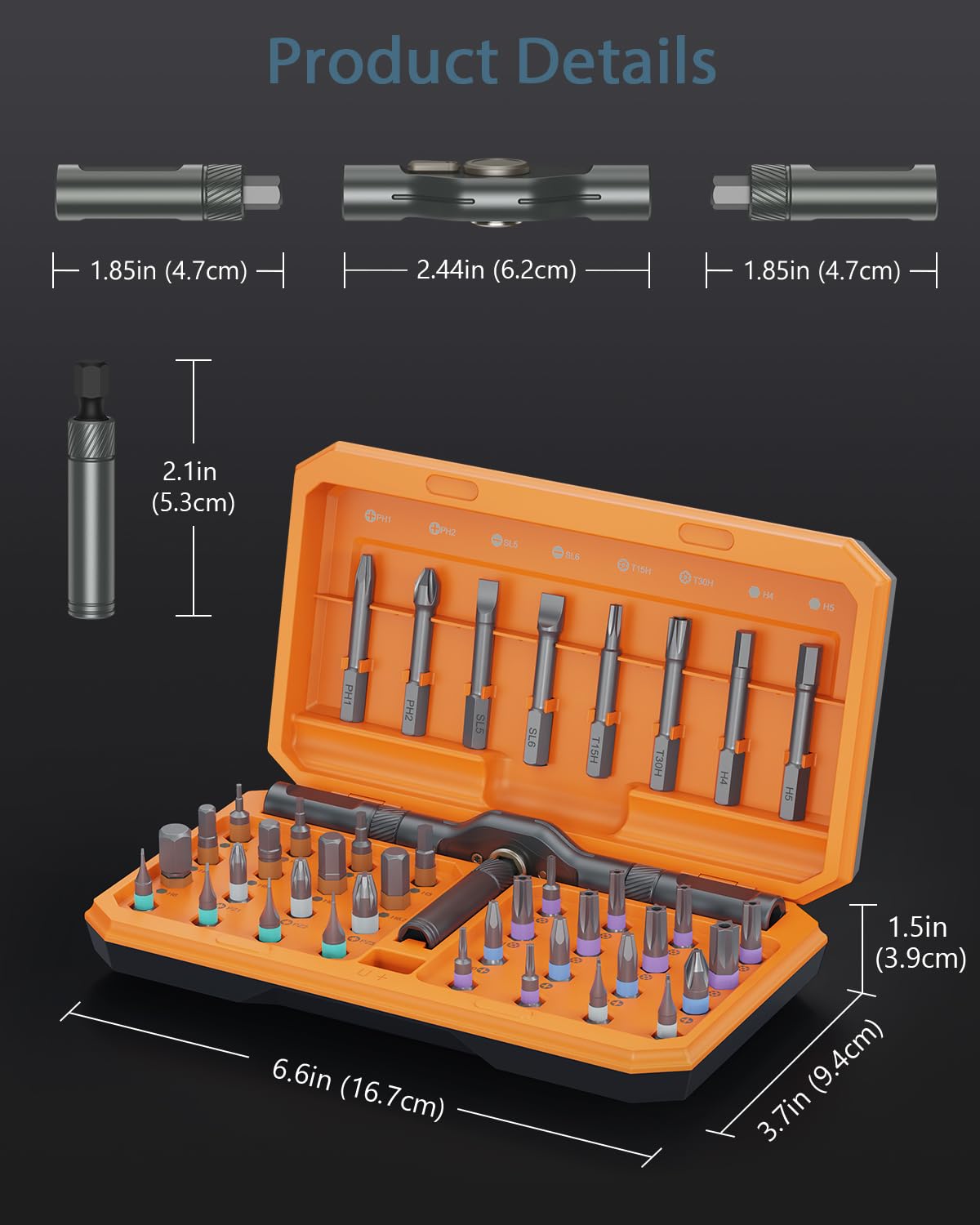 Juego de destornilladores de trinquete 42 en 1 con mango magnético, juego de accionamiento multibroca y estuche de almacenamiento para reparaciones del hogar, bicicletas y motocicletas
