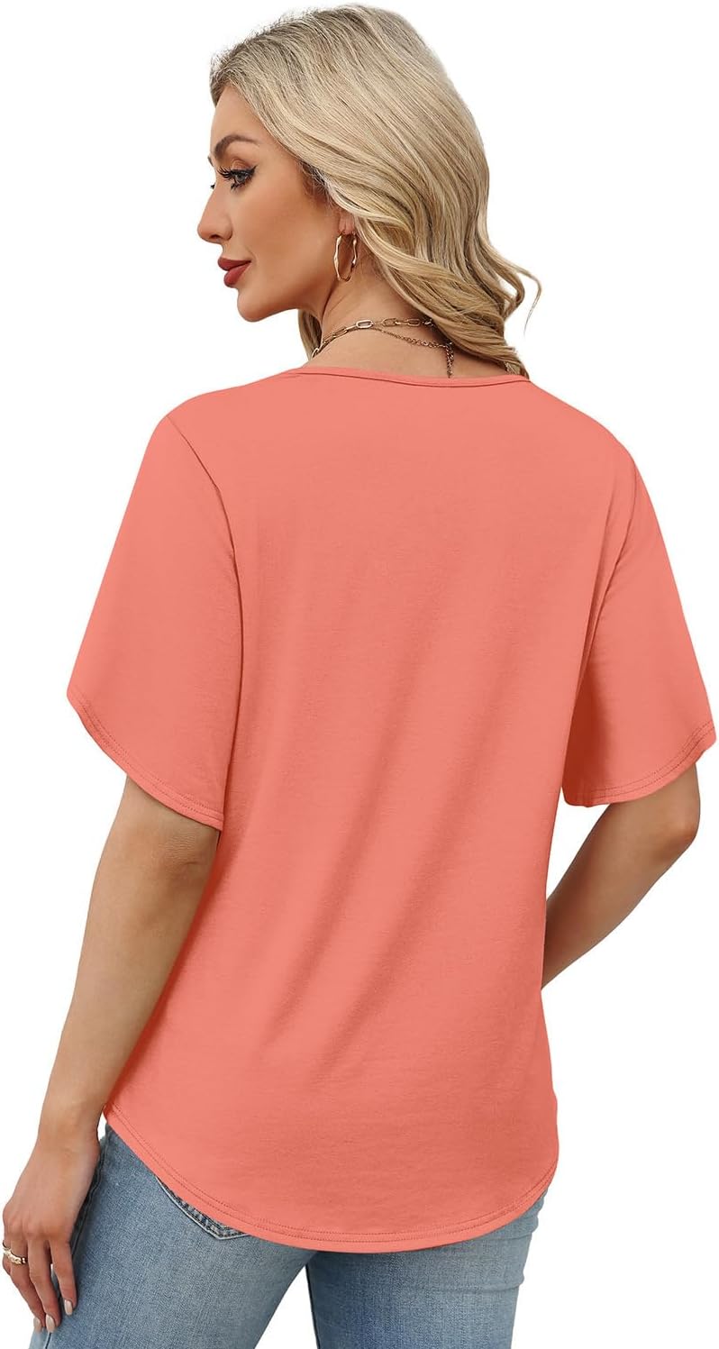 WIHOLL Womens Summer Tops Short Petal Sleeve Shirts Fashion V Neck Outfits Clothes - Image 5