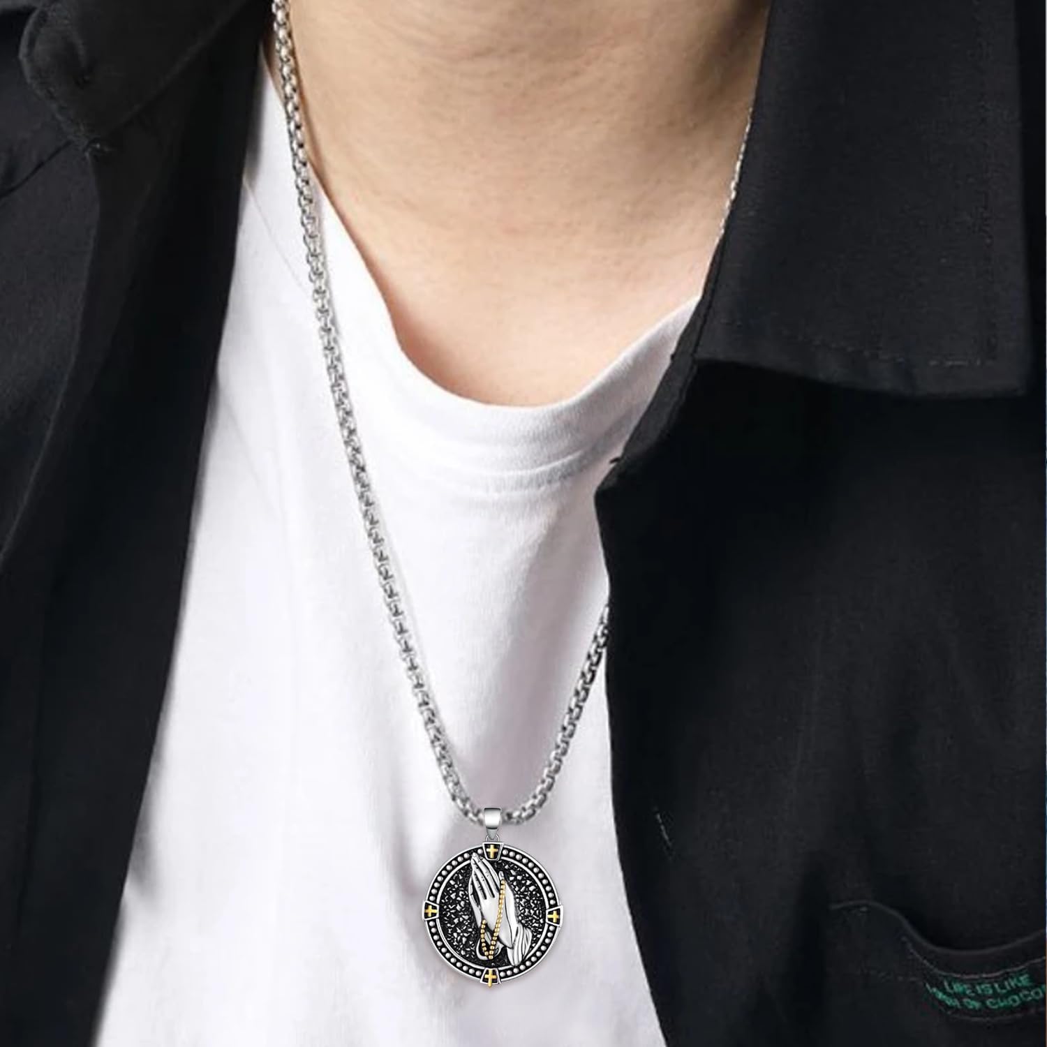 Serenity Lords Prayer Necklace Sterling Silver Praying Hands Pendant Necklace Serenity Prayer Gifts Jewelry for Men Women - Image 4