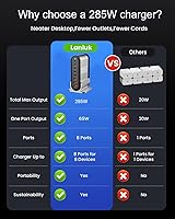 Vista 5 de USB C Fast Charger Fast Charging Station 285W-8 Port Desktop Multiple Devices Power Adapter for Laptop MacBook ProAir, DELL, Tablet iPad ProAir