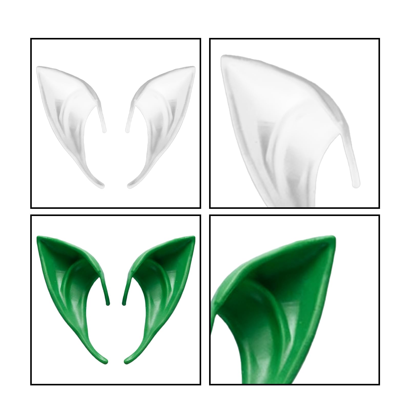 CBMZHF Cosplay Elf Ears, 4 works Green and White Soft Pointed Tips for Fantasy Dress Up Halloween, Christmas Costumes, 8cm Length - Image 3