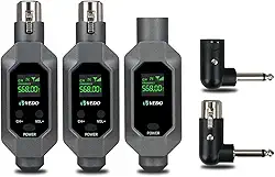 Conversor de microfone Transmissor e receptor XLR Sistema sem fio para microfone dinâmico para microfone com fio (1x Transmissor,2x Receptor, 2 adaptadores de 6,5 mm)