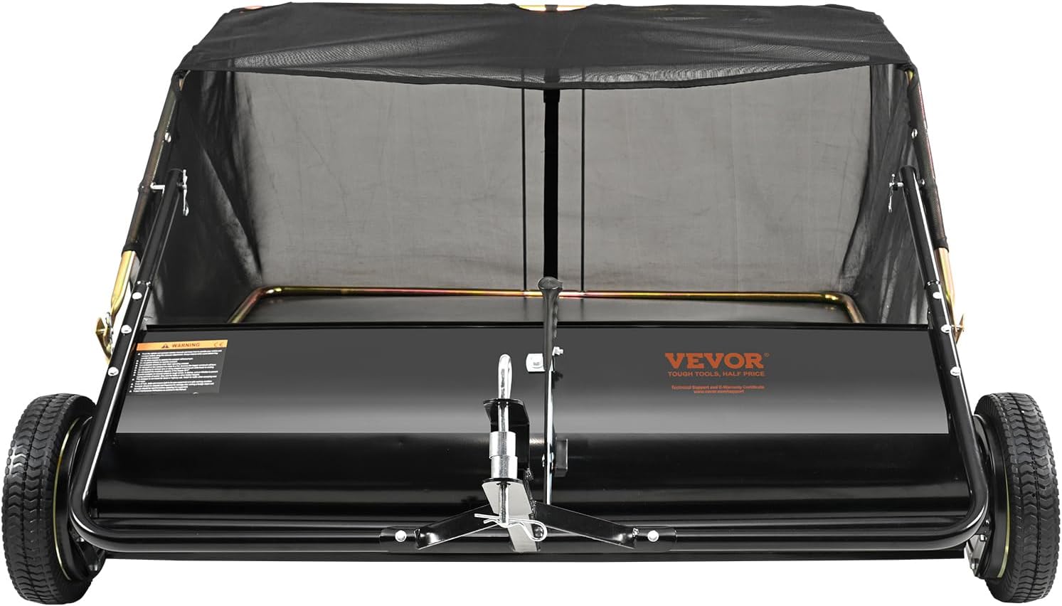 50" Tow Behind Lawn Sweeper Leaf Heavy Duty Adjustable Height Pull Behind Grass Sweeper Universal Tractor Attachment for Leaves Grass Debris with Dump Rope & Rubber Wheels (Black)