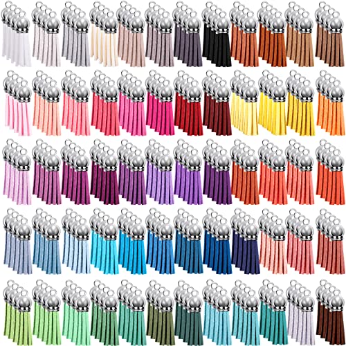 Duufin 240 Pieces Keychain Tassels Bulk Leather Tassel Pendants Colorful Tassel For Keychain Craft And Diy Projects, 60 Colors (Silver Cap) #TOP6