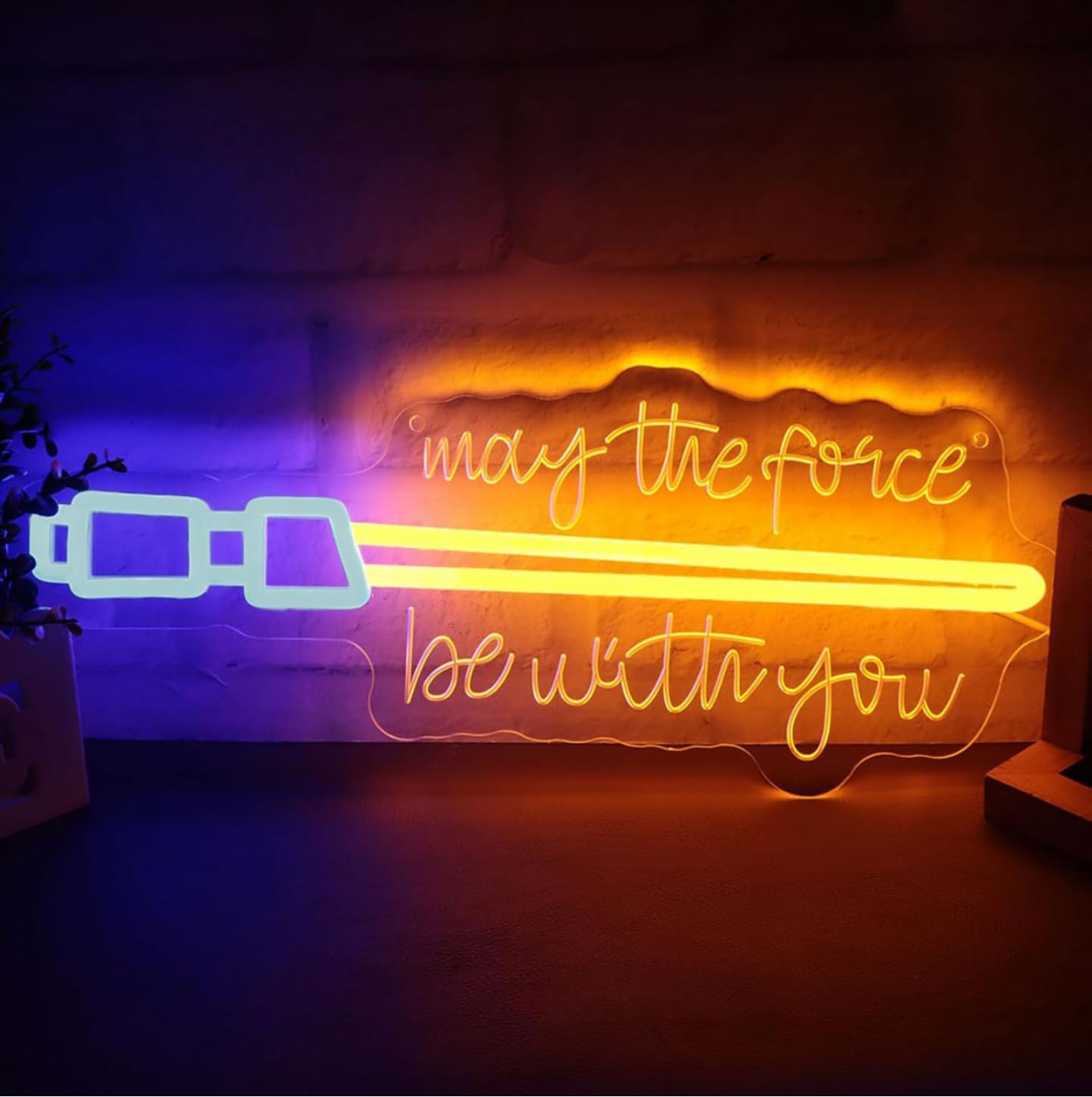 Blue Lightsaber Neon Sign May The Force Be With You Neon Lights for Wall Decor, Dimmable Swords Light for Game Room Bedroom Living Room Best Gifts for Men Fans