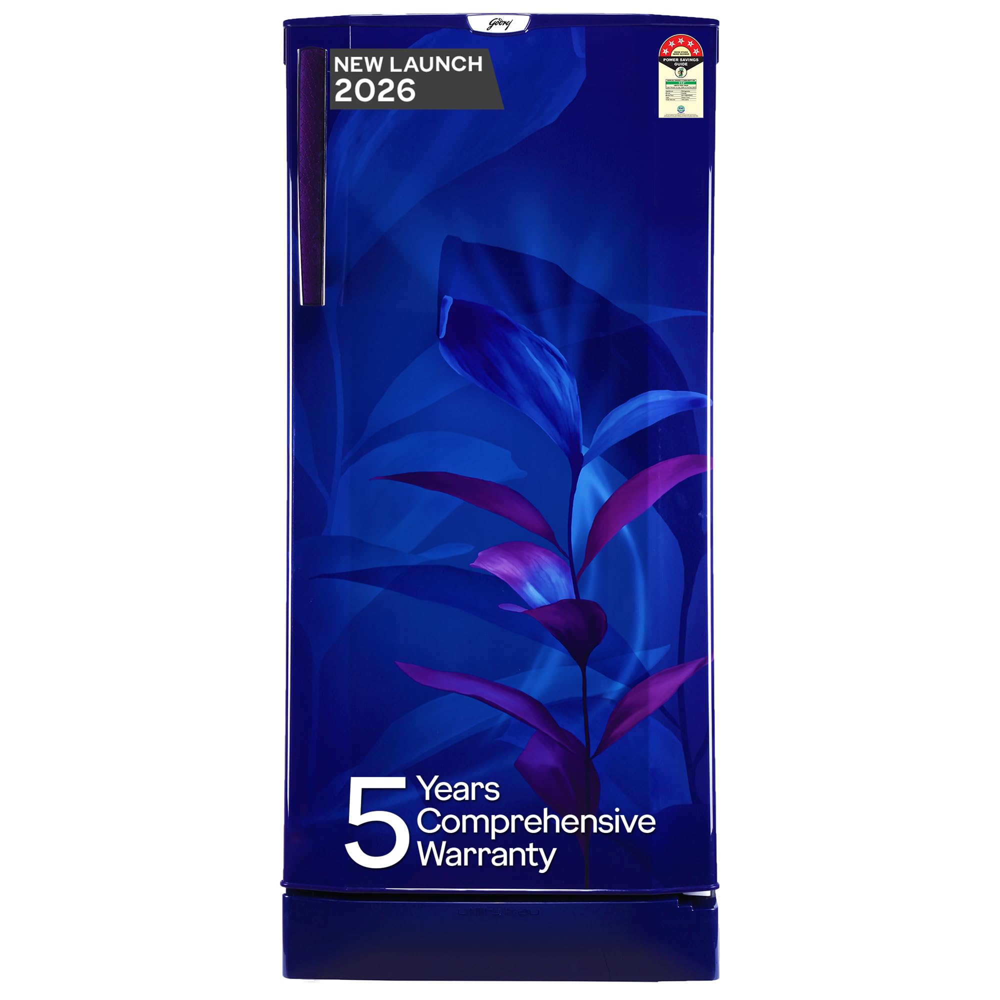 Godrej 185 L 5 Star 5 Years Comprehensive New Launch Turbo Cooling Technology Toughened Glass Shelves Large Shelve Space Single Door Refrigerator (2026 Model, RD 195EN TAI MN BL, Marine Blue)