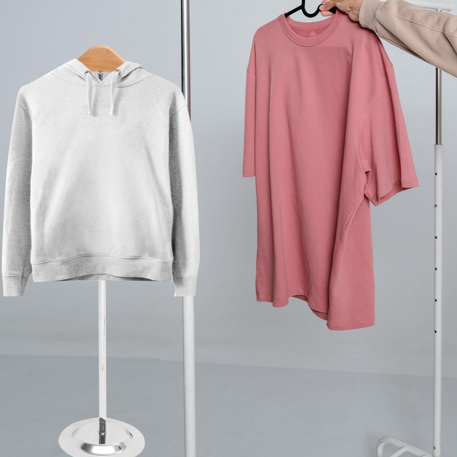 SHINEOFI Präsentationsständer von 46,5-79cm T-shirt Verstellbarer aus Edelstahl mit Verstellbarer Höhe Tragbarer Kleiderständer für Kleidung im Einzelhandel
