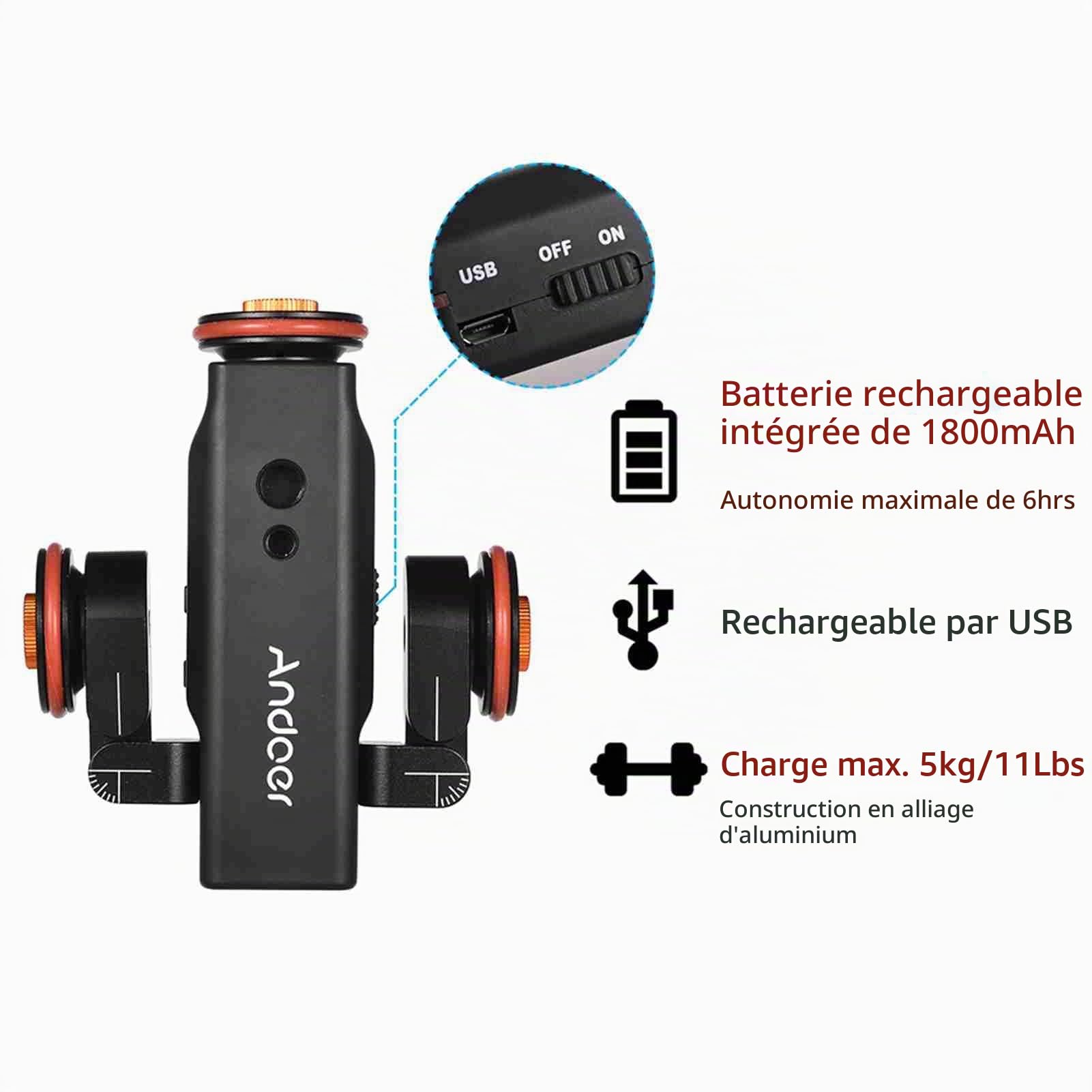 Andoer L4 PRO Dolly vidéo pour caméra motorisée avec indication d'échelle Télécommande 3 vitesses réglables pour appareil photo reflex numérique Smartphone + adaptateur de montage à rotule