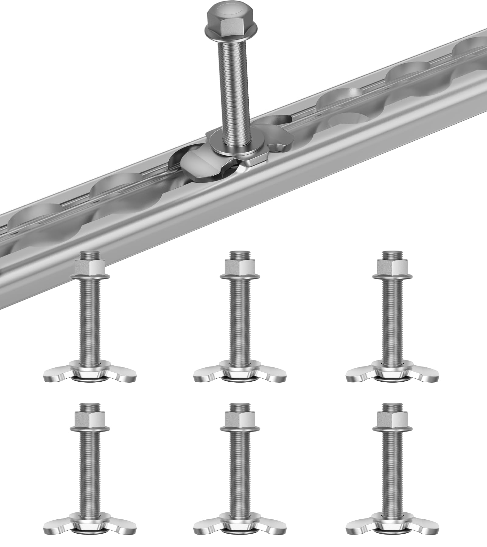 Photo 1 of 6 Pack 60mm L-Track Double Lug Threaded Stud Nut Fitting Tie Down,3000 LBS Max Load,L Track Accessories,Heavy Duty Cargo Control Anchor for Truck Bed & Trailer, 3/8"-24 UNF x 2.36" – Silver