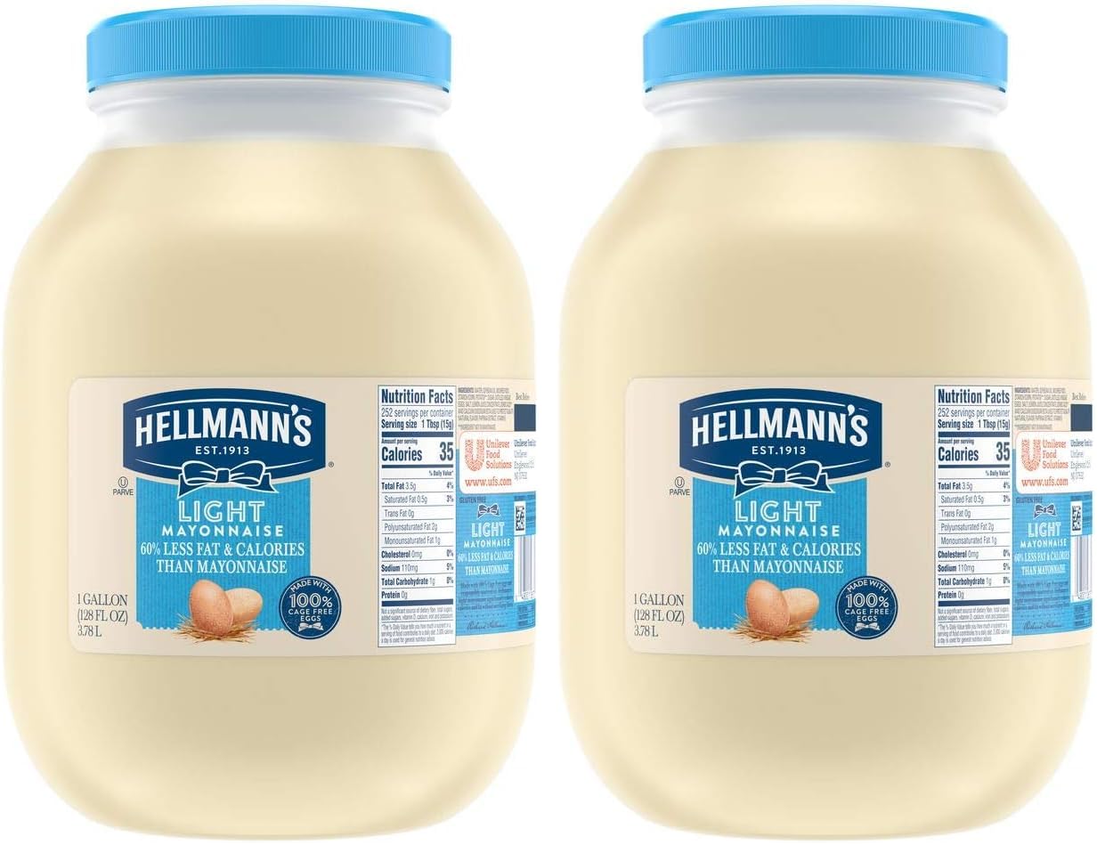 HELLMANN'S 128 Fl Oz (Pack of 2) / Light / 1 Mayonnaise