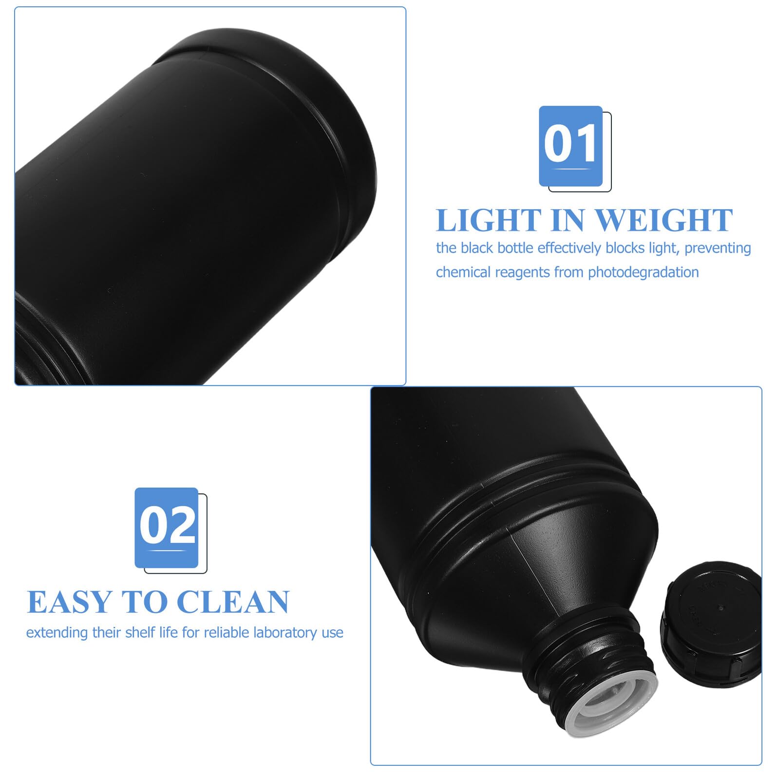 8 Bottiglie Chimiche in Hdpe 1000ml Nere con Coperchi Sigillati, Contenitori da Laboratorio per Reagenti, Antiriflesso e Resistenti a Acidi per Uso Scientifico e Industriale