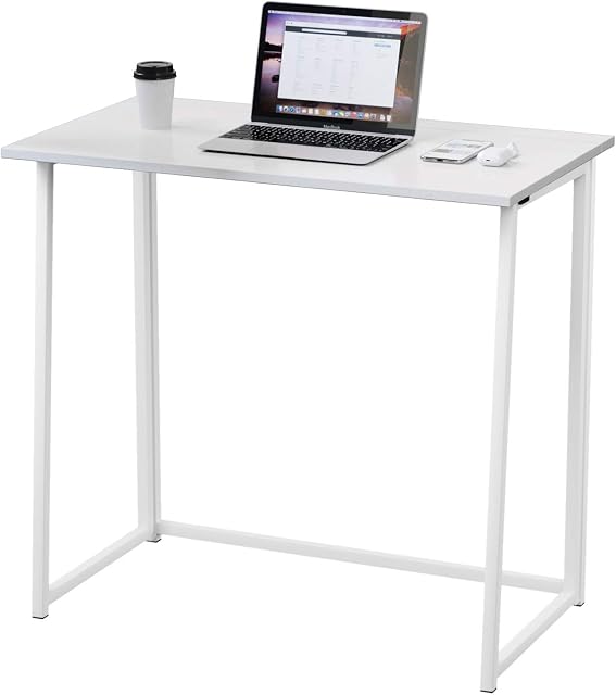 Dripex Compact Folding Desk No Assembly Required Computer Desk Folding Hobby Craft Table (White Desk)