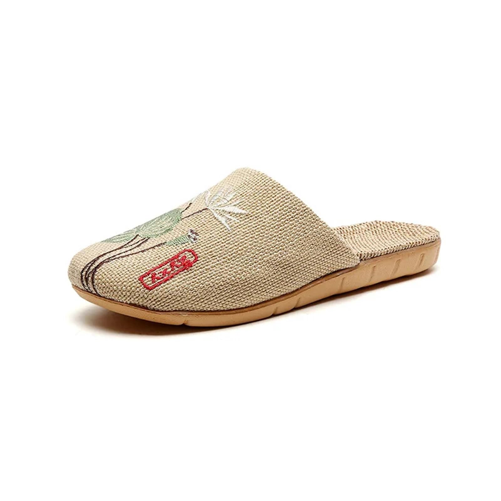 ERHTGUO Women's Breathable Linen Slippers Soft Sole Indoor For All Seasons Simple Versatile Home Wear Sandals(Lotus green,35-36)