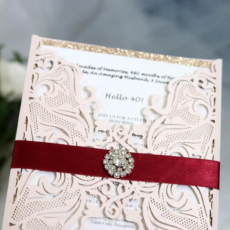 Hochzeitskarte (50 Teile/los) Spitze Rosa Hochzeit Einladung Karte Gold Glitter Engagement Geburtstag Taufe Einladungen Hochzeitskarten(White,Whole Set blank)