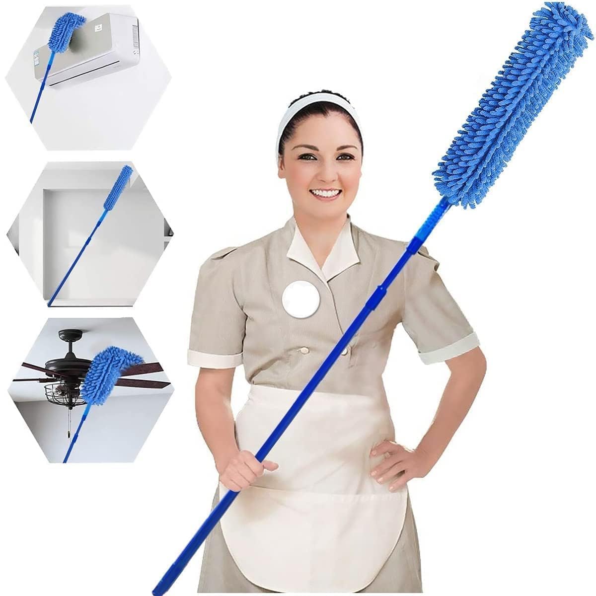 Blue Flexible Fan Cleaner Brush with Long Rod, Extra Long Microfiber Cleaning Duster, Telescopic Bending Head Microfiber Fan Mop for Home, Cleaning Duster, Kitchen, Car, Ceiling and Fan Dusting (1PCS)-image-17
