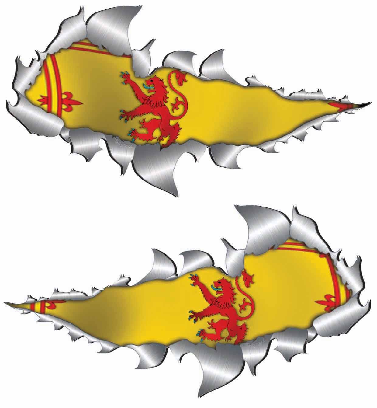 Rampant Lion Scotland Flag Metal Rip Open Sticker 150mm