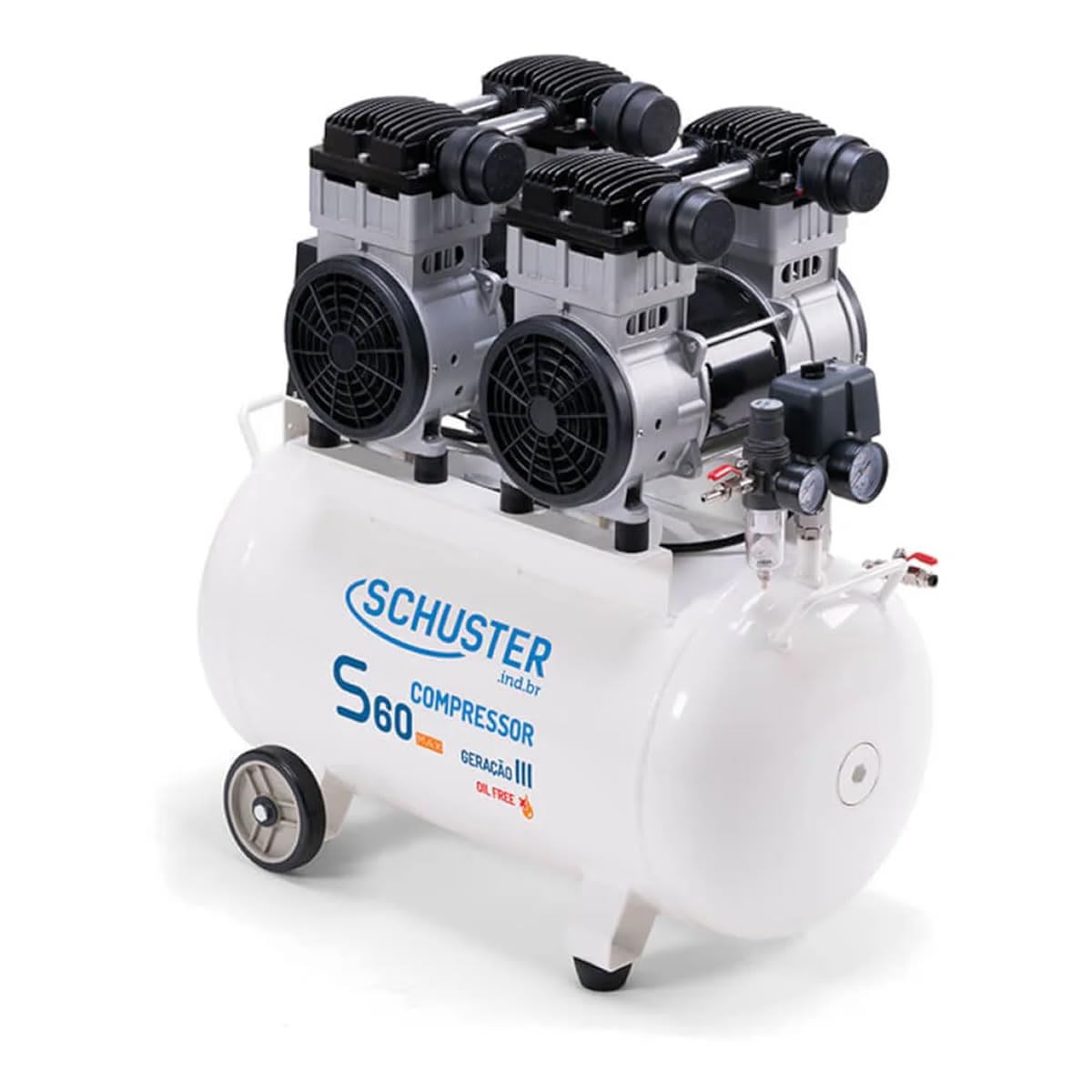 Compressor de Ar S60 GIII Max, 51L, 4HP, 220V, para 3 Consultórios Odontológicos, 640L/min