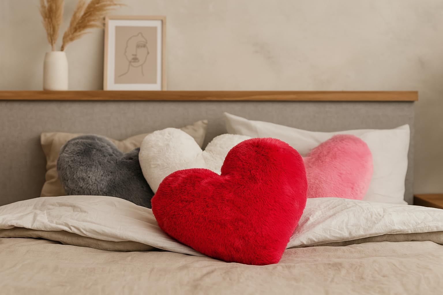 Coussin Décoratif En Peluche En Forme De Cœur – 33 X 25 Cm, Doux Et Confortable Pour Canapé Ou Lit