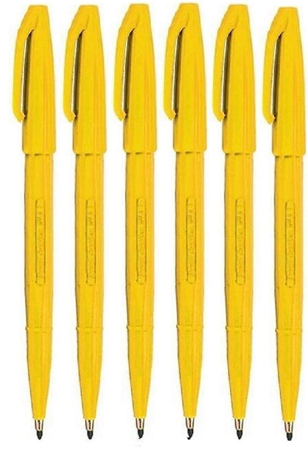 Pentel Yellow Original Sign Pen S520 Fibre Tip Marker Pens Colour Fineliner 2mm Nib 1mm Line Width (Pack Of 6)