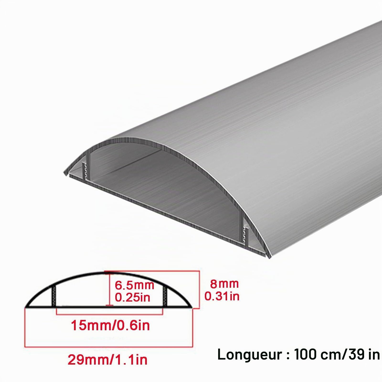 Passe Cable Sol en Aluminium Robuste et Étanche Goulotte Cache Cable Cache Cable Sol pour Mur et Sol de Chambre à Coucher(29 * 8mm/1.1 * 0.31in)