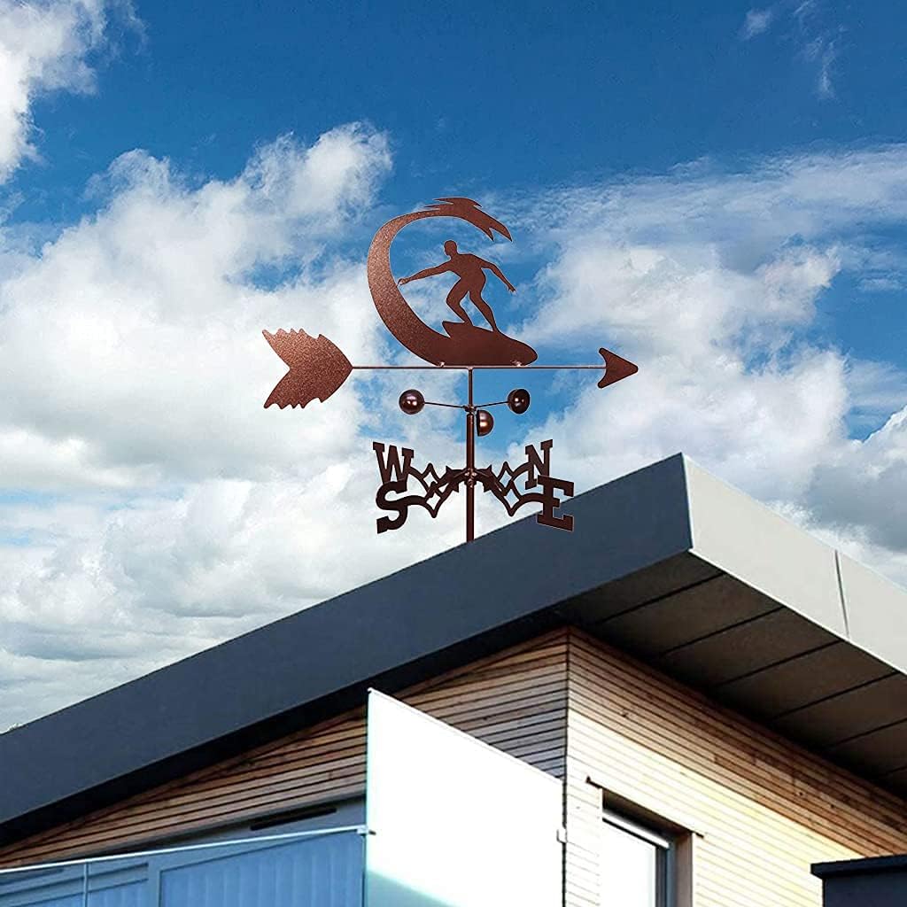 Weathervane,Surfer Metal Weathervane Stainless Steel Weather Vane with Roof Mount, Wind Vane Garden Decorations for Outdoor Farm Yard Garden Gazebo
