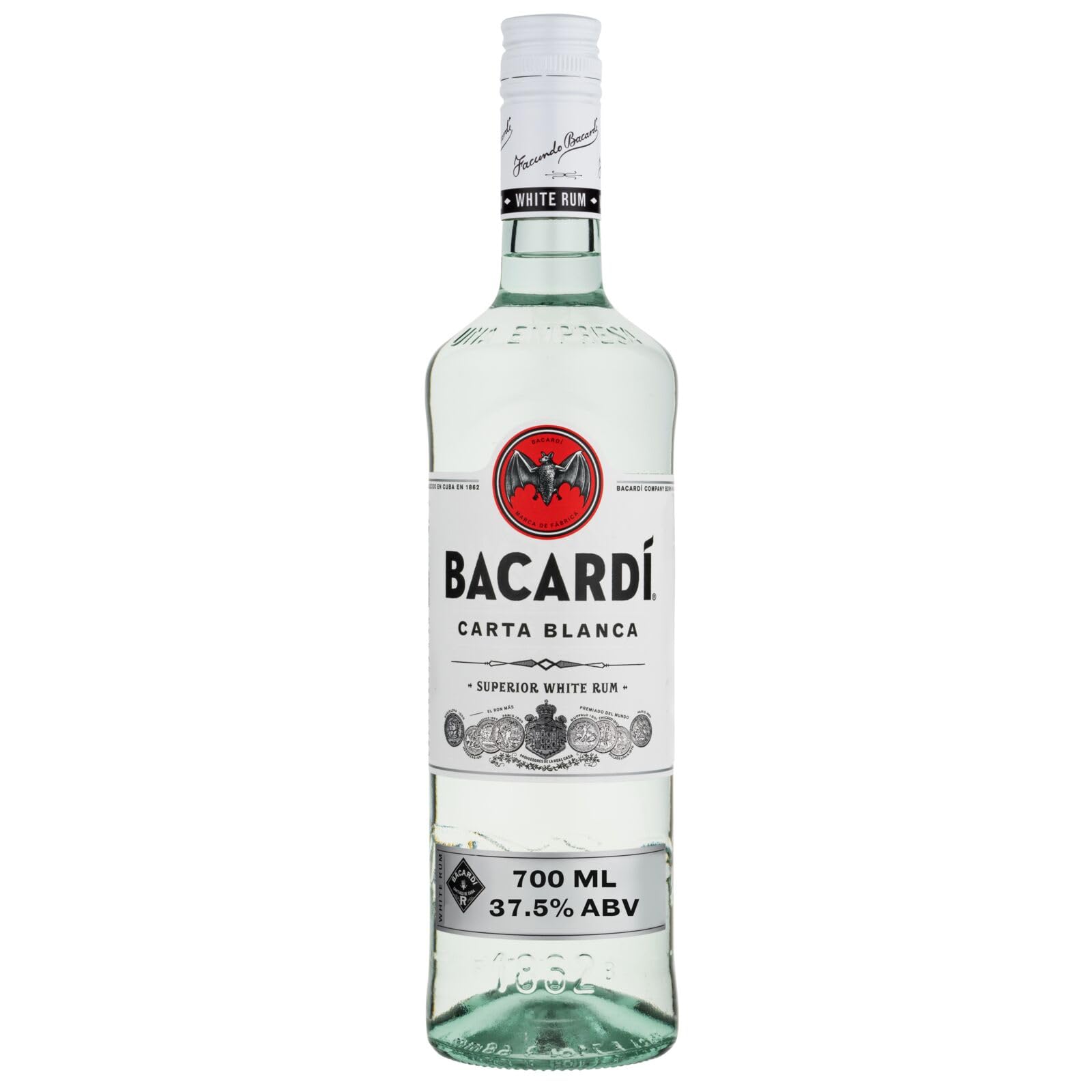 BACARDI Carta Blanca Superior White Rum - 70 cl/700 ml, 37,5 Vol-% - Legendärer Weißer Karibik-Rum, Perfekt zum Mixen und für Cocktails