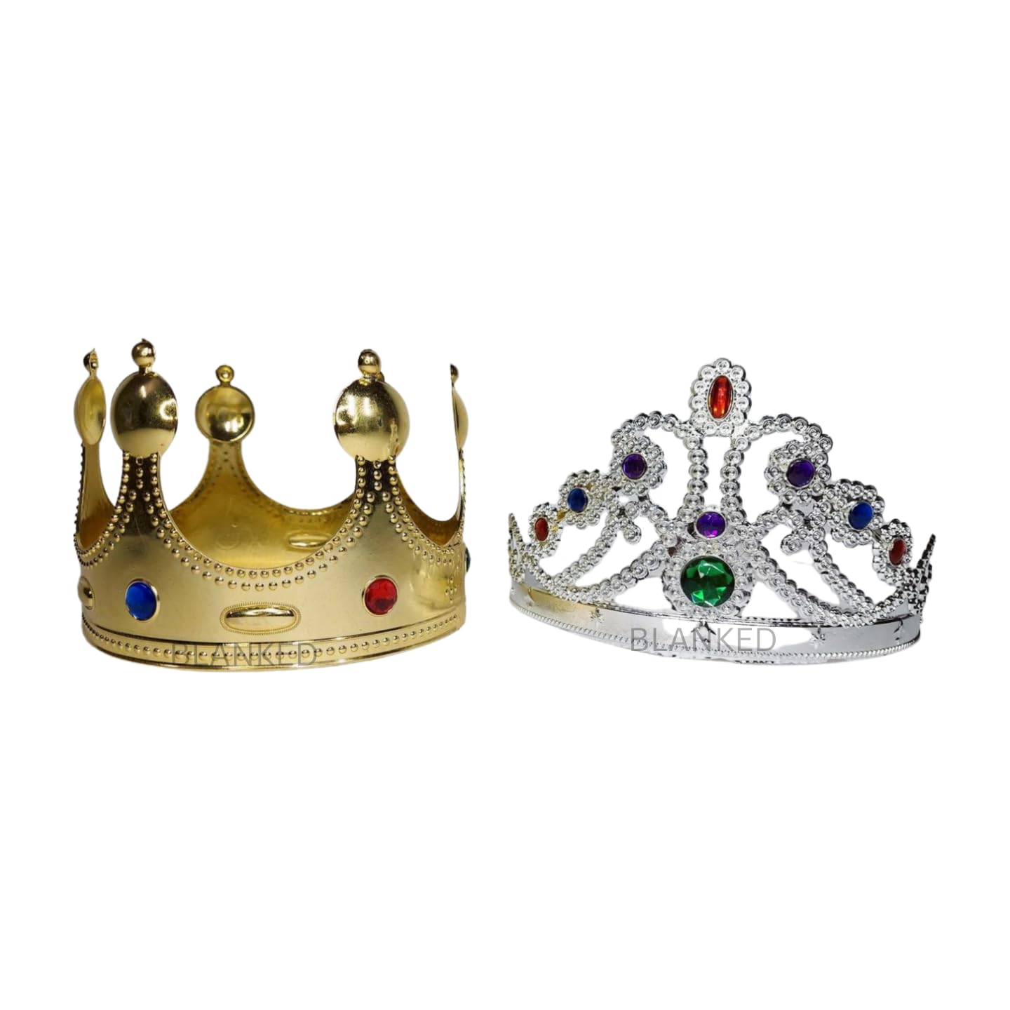 Royal King & Queen Crown (Combo –2 Piece) for Fancy Dress Costume for Kids & Adults| Jewelled Gold & Silver Crown Accessories for Men & Women| Prince & Princess Costume for School