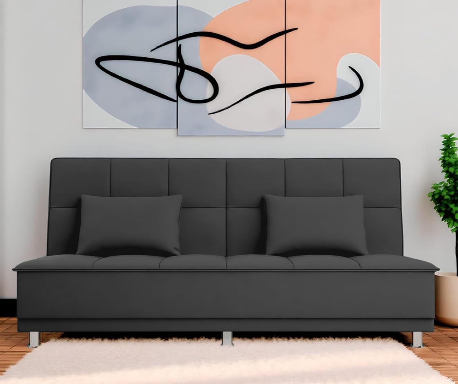 Adorn India Premium New Alyssum 3 Seater Sofa Cum Bed 4X6 Velvet Suede with 2 Cushions (Color Dark Grey) and Suitable for All Indoor, with 3 Years Warranty Adorn India Premium New Alyssum 3 Seater Sofa Cum Bed 4X6 Velvet Suede with 2 Cushions (Color Dark Grey) and Suitable for All Indoor, with 3 Years Warranty