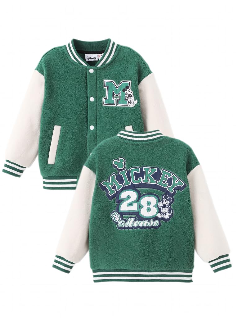 Disney Kids Fleece Bomber Jacket, Varsity Outerwear with Pockets, 2-10Y | Disney Official Licensed coat with color block details, ribbed cuffs, easy snap closure and cozy warmth for school and daily