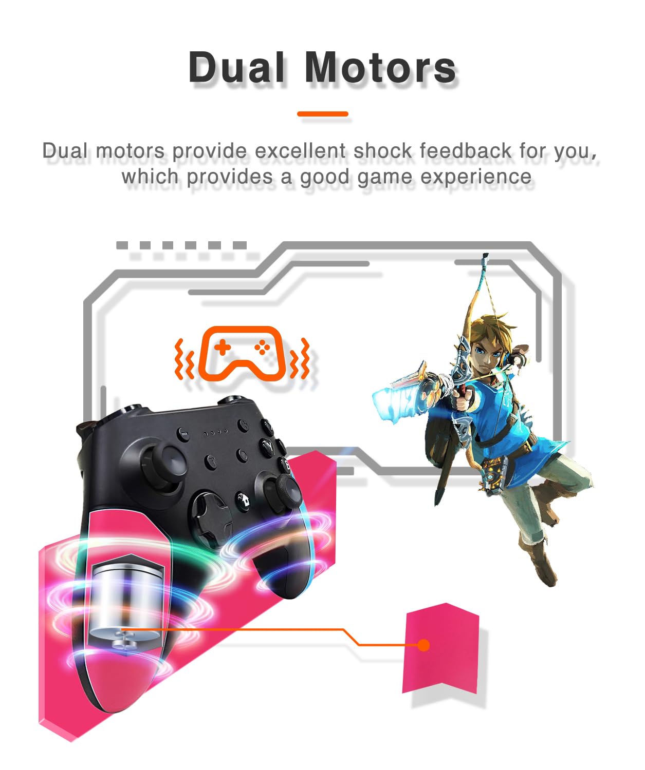 Controller wireless Switch Pro per Nintendo Switch con funzione Turbo regolabile, doppia funzione di vibrazione, giroscopio a 6 assi e batteria ad alta durata