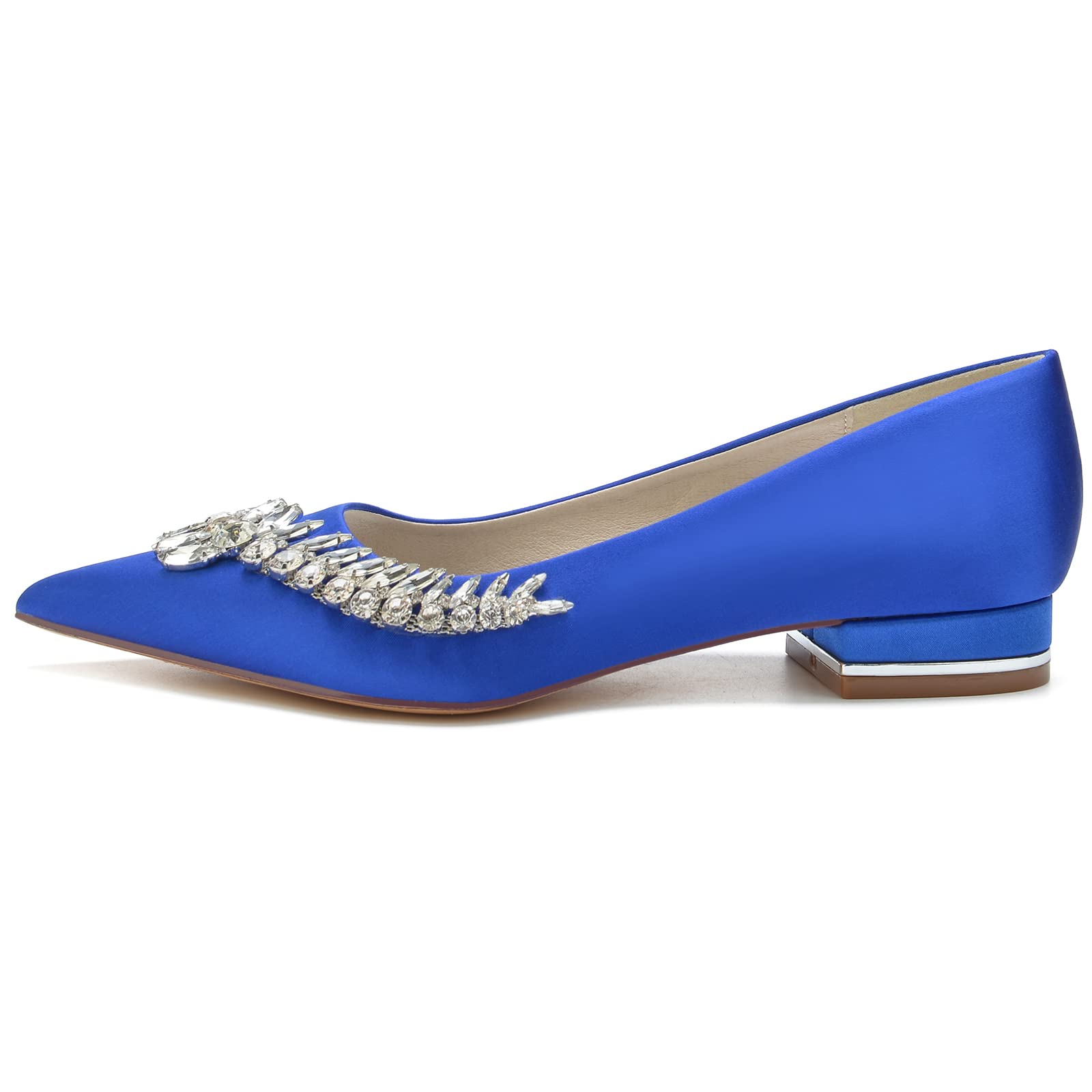 Zapatos de Satén con Broche Joya Punta Estilizada Tacón Bloque Bajo Fondo de Armario para Oficina o Look de Invitada