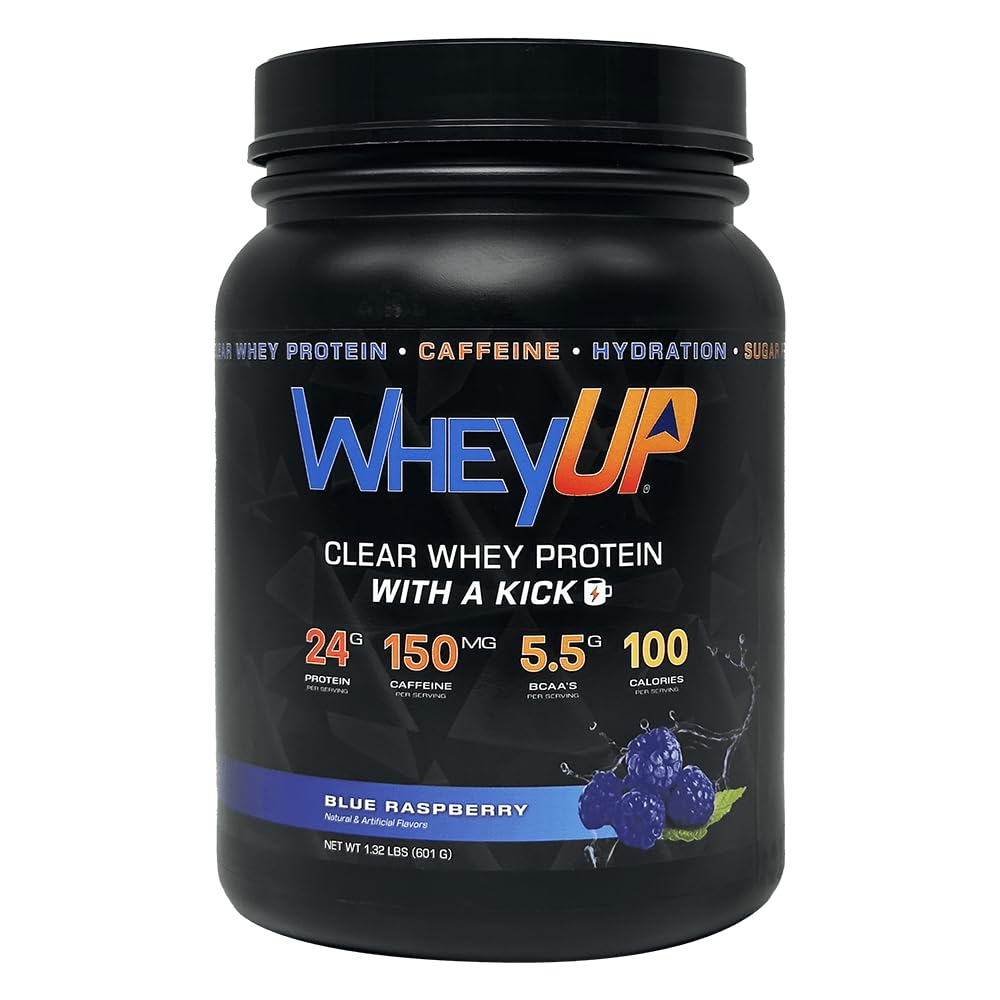 Clear Whey Isolate - 24g Protein + 150mg Caffeine - Blue Raspberry - Clear Whey Protein Powder - Sugar-Free - Keto-Friendly - Juice-Style Pre Post Workout Drink - 20 Servings