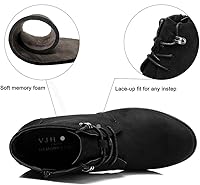 Vista 3 de VJH confort Botines para mujer, con cordones, punta redonda, cómodos, de tacón bajo, con cremallera lateral
